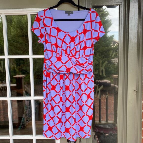 Camomilla Love Purple Red Geometric Italian Dress, Size 16, MSRP $125 - Picture 2 of 8